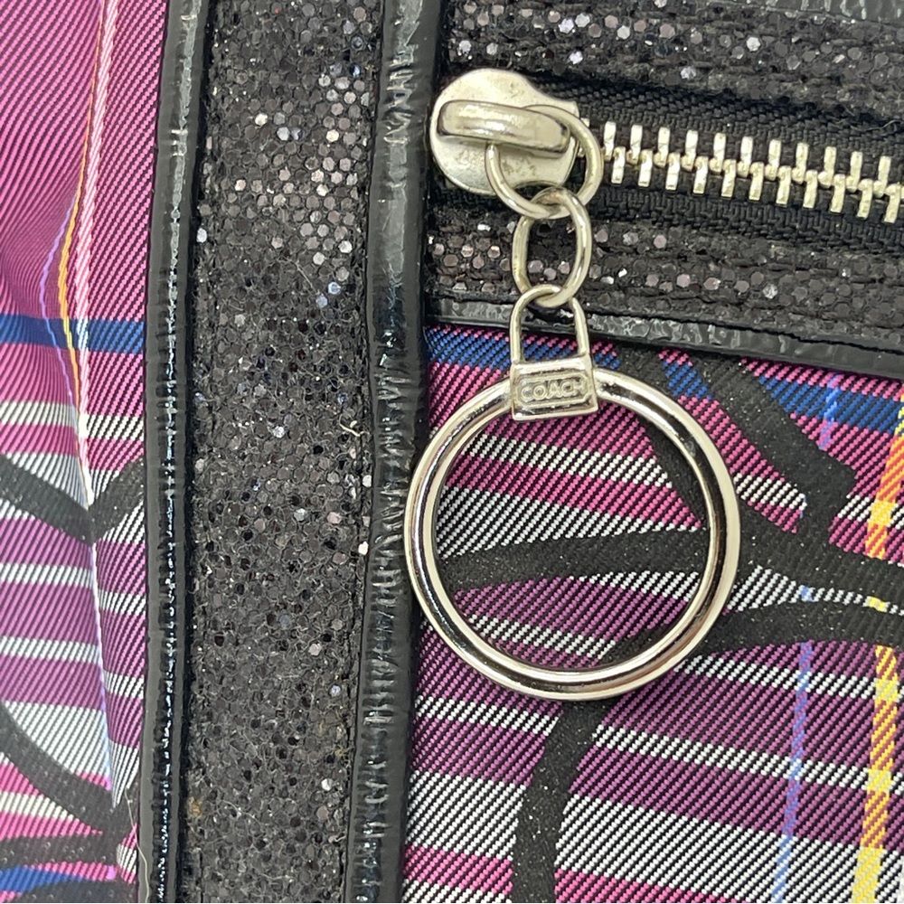 Coach Pink Plaid Signature Tote with Navy Trim - Picture 11 of 14
